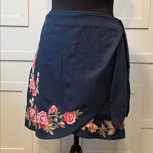 ANDREE BY UNIT Asymmetrical Wrap Skirt - Navy with Pink Floral